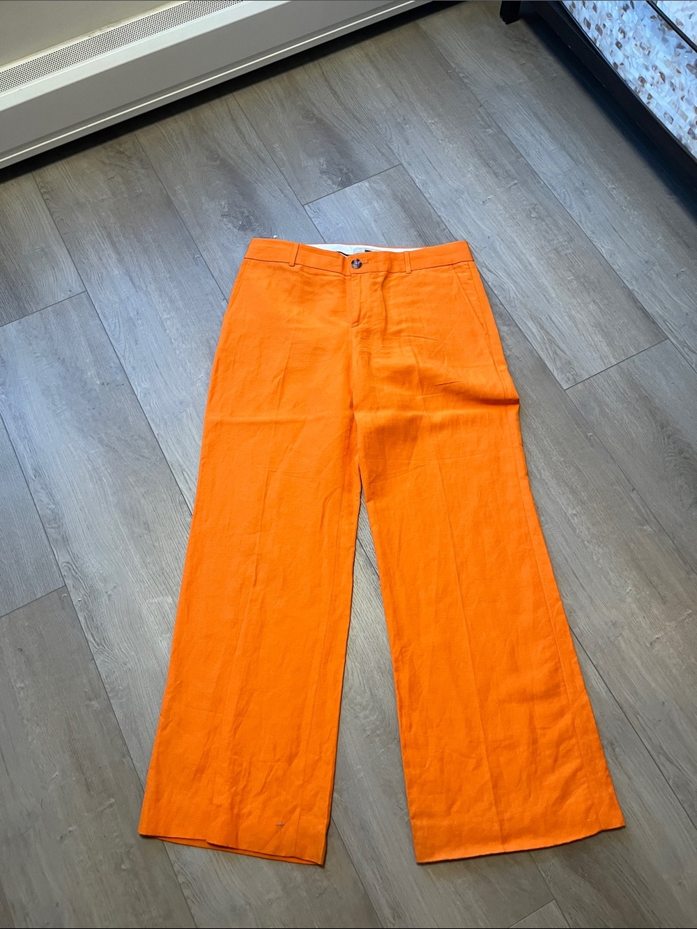 Bright Orange Wide Leg Linen Pants